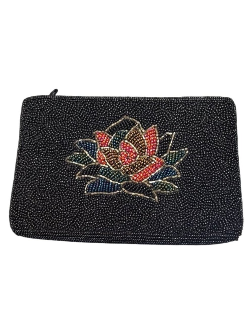 La Regale Ltd Hand Beaded Floral Clutch Zip Top Silk Lined Evening Bag Vintage